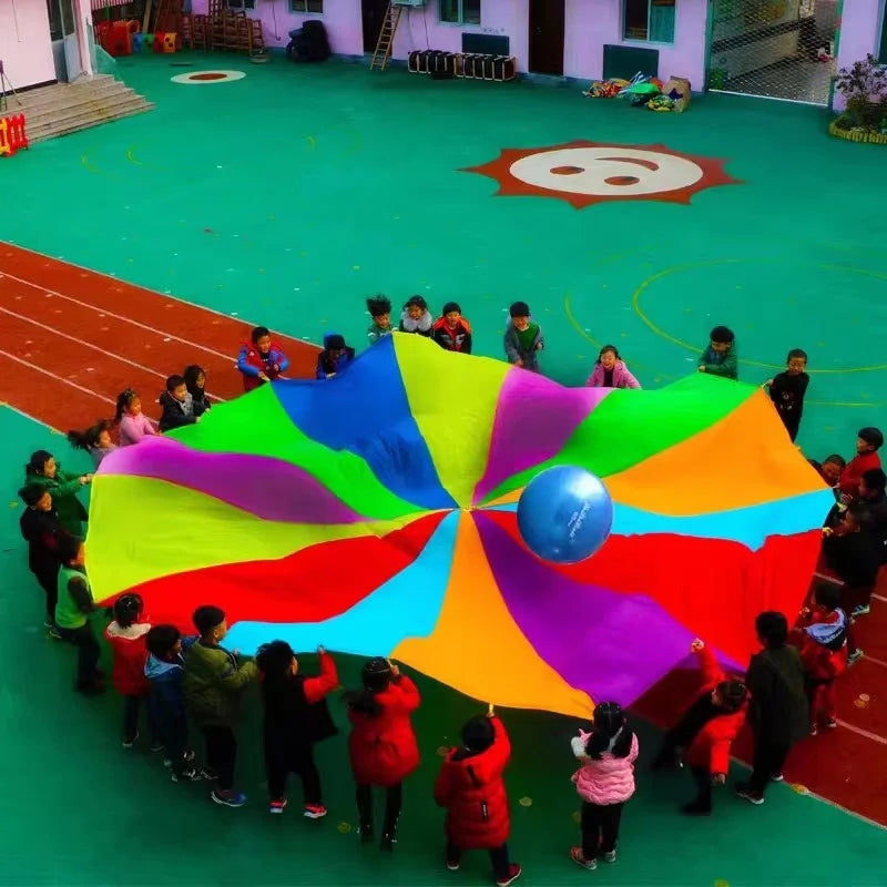 Multiple People Outdoor Camping Rainbow Umbrella Parachute Toy Jump-Sack Ballute Play Interactive Teamwork Game Toy For Kids