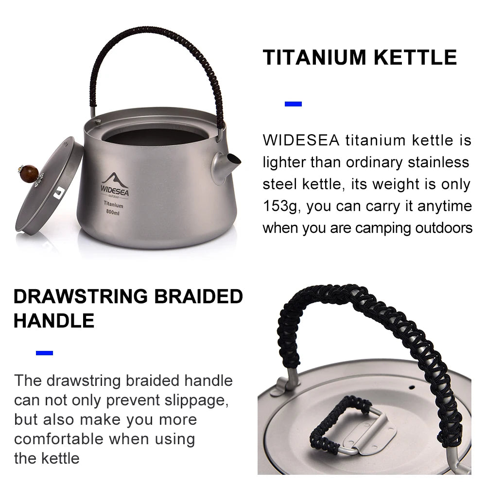 Widesea Camping Titanium Tableware Set Cookware Tourism Cauldron Outdoor Cooking Pot Picnic Kitchen Hiking Trekking Equipment