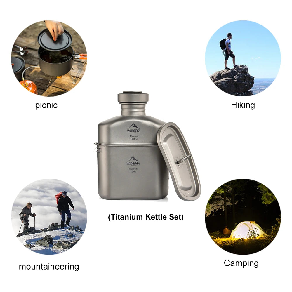 Widesea Camping Titanium Dinner Lunch Box Set Outdoor Bottle Cookware Cup Travel Tableware Bowler Tourist Kitchen Pot Equipment
