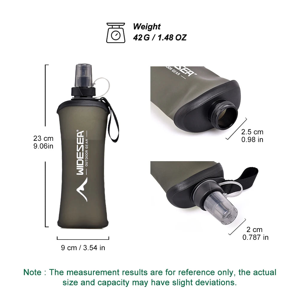 Widesea Camping Outdoor Soft Flask 500ml Portable Sport Water Bottle Water Bag Collapsible Water Bottle Running Camping Hiking