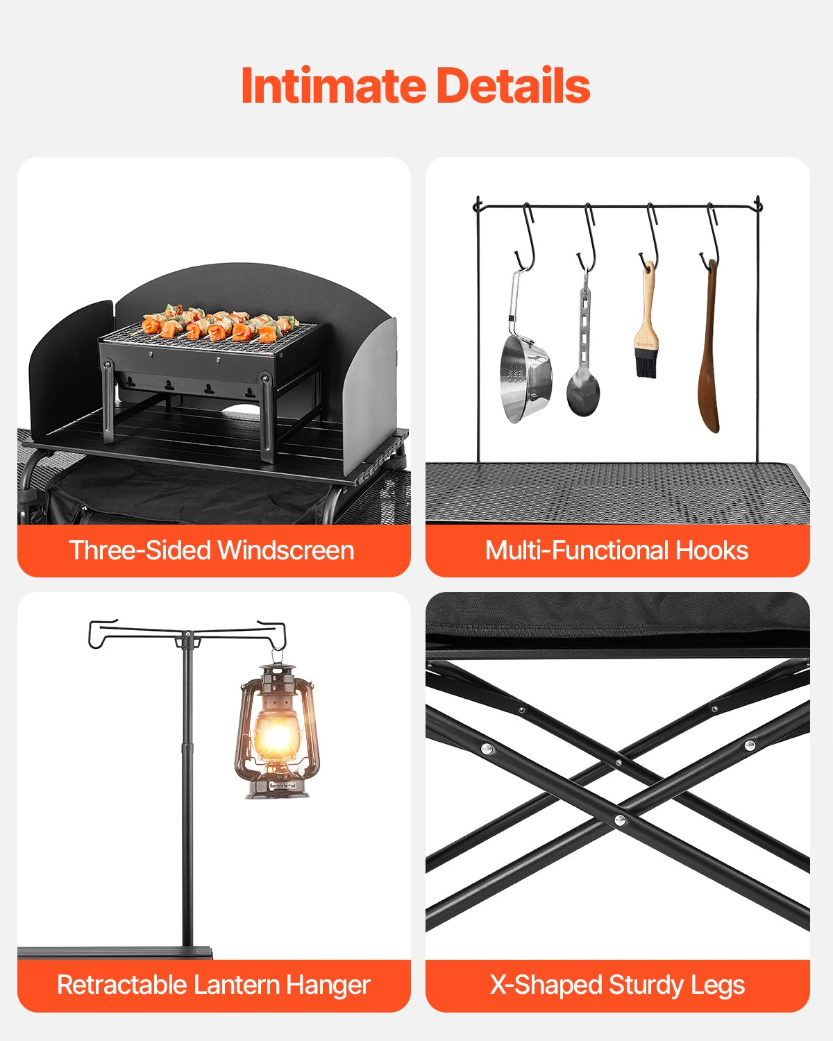 VEVOR Camping Kitchen Table Aluminum Portable Cook Station with 3 Storage Cupboard Carrying Bag Quick Set-up for BBQ Picnic