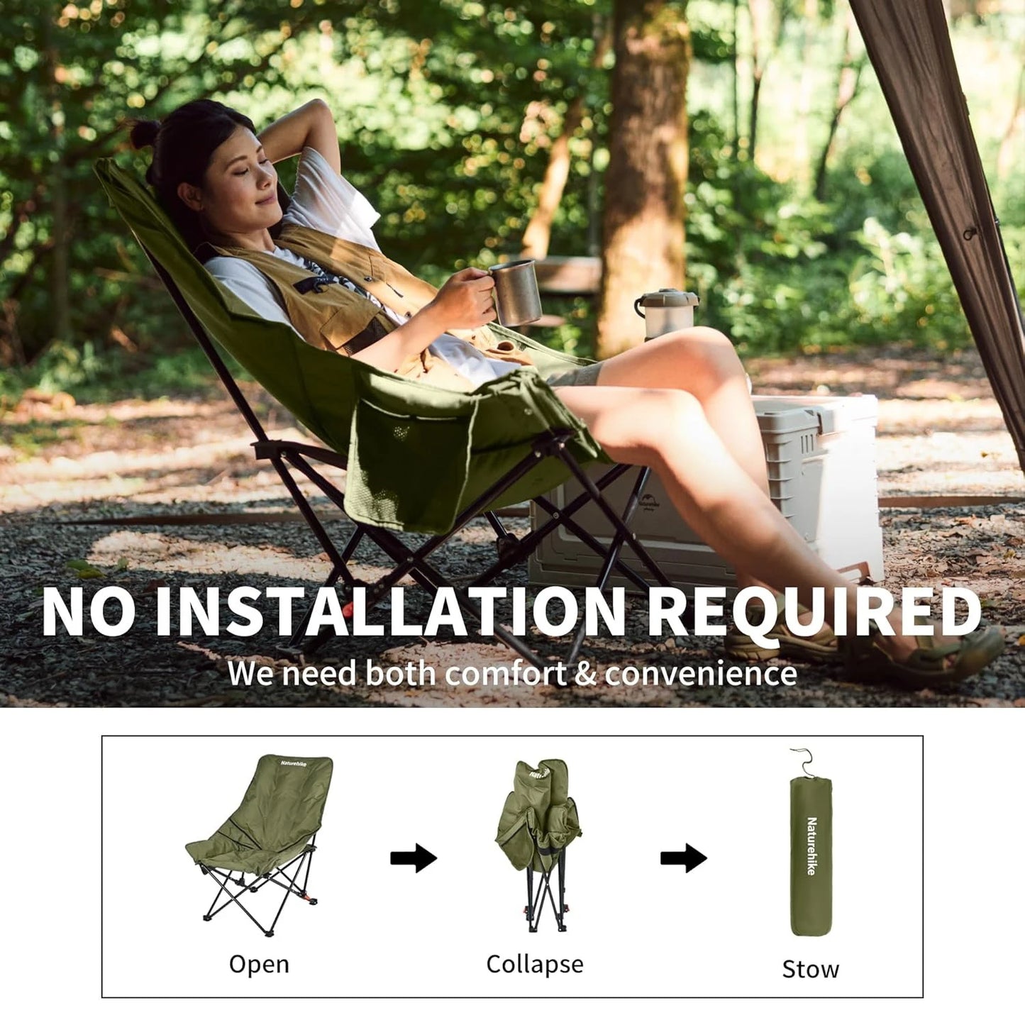Naturehike High Back Moon Chair Camping Outdoor Fishing Folding Gather Adjustable Lounge Chair Portable Picnic Leisure Seat