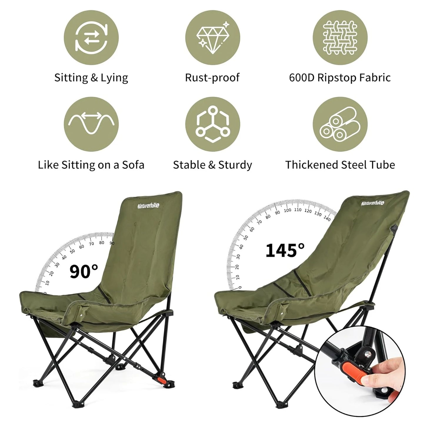 Naturehike High Back Moon Chair Camping Outdoor Fishing Folding Gather Adjustable Lounge Chair Portable Picnic Leisure Seat