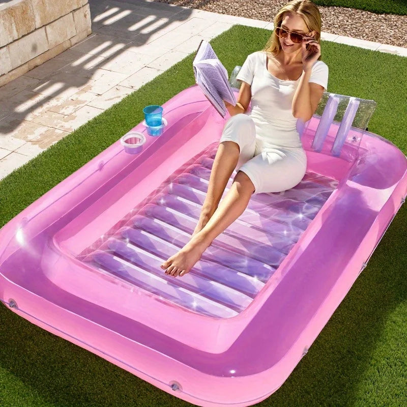 SYNCFUN Inflatable Tanning Pool Lounger Float 70'' x 46'' Pool Floats 4 in 1 Suntan Tub Raft Floatie for Water Party Gifts