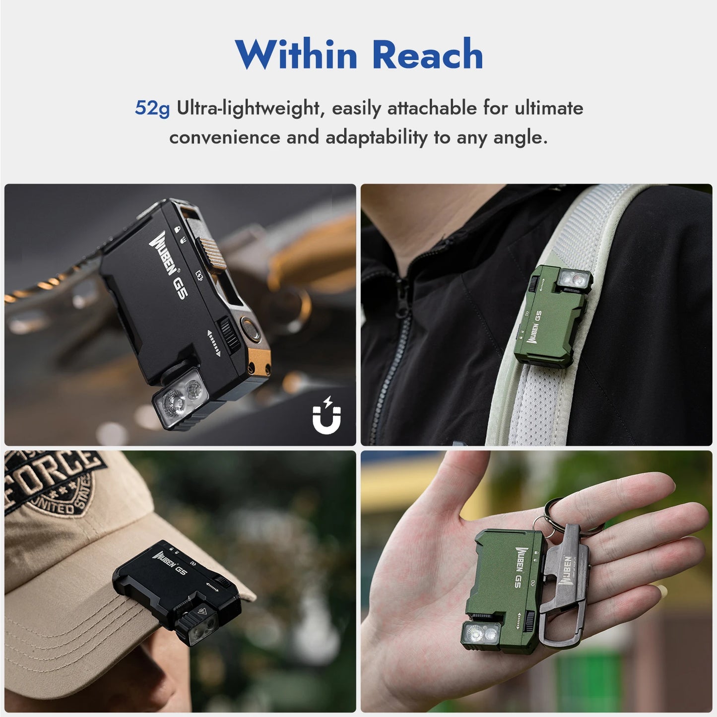 WUBEN G5 Rechargeable EDC Flashlight, 400 Lumens Dual Light Sources Mini Flashlight with RGB Light, Portable Pocket Flashlights