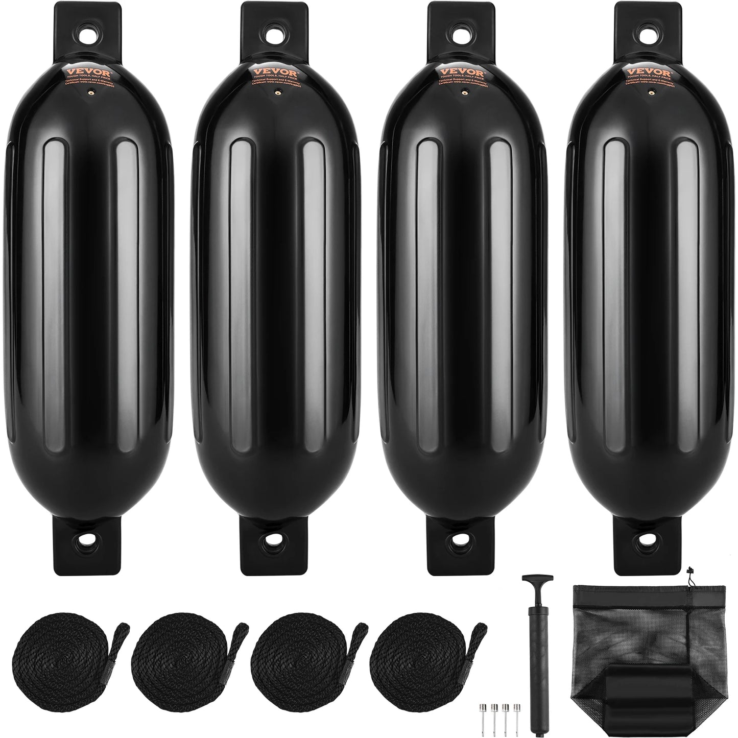 SucceBuy Inflatable Ribbed Fender with Center Holes Marine Boat Dock Fender Bumper with Air Pump 4 Needles 4 Ropes & Storage Bag