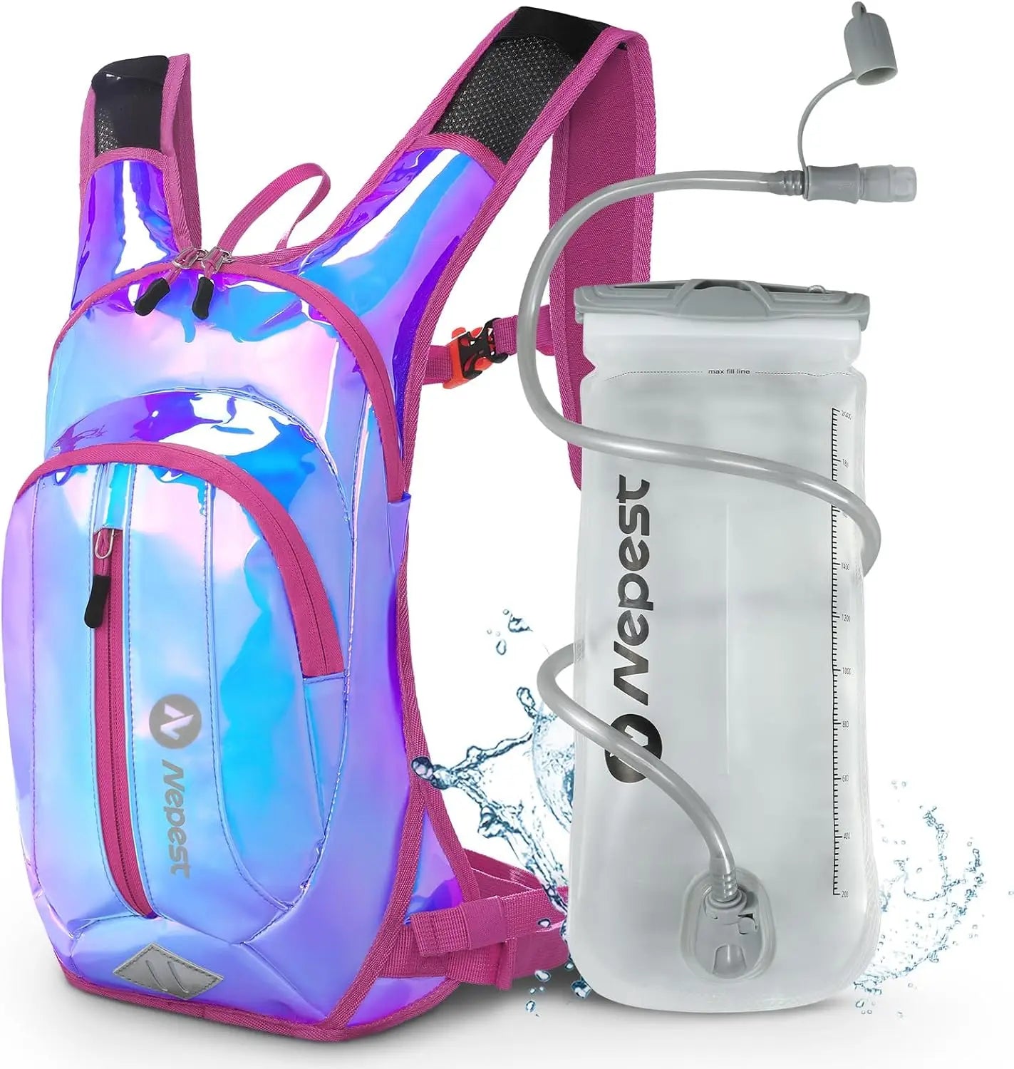 Hydration Pack Backpack 2L Water Bladder for Hiking Cycling Running, Lightweight Adjustable with Multiple Pockets