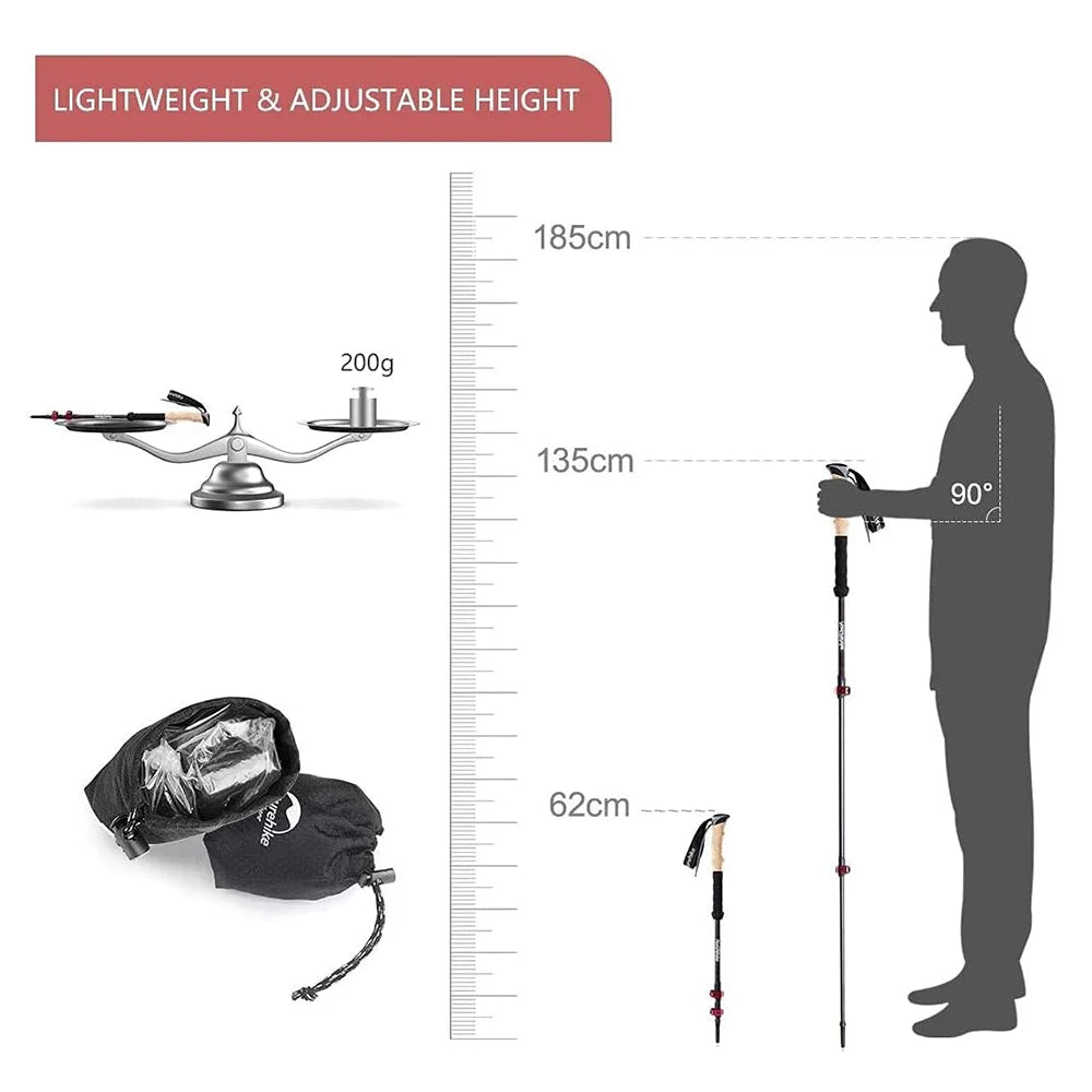 Naturehike 2PCS Trekking Poles Walking Sticks Lightweight Carbon Fiber Collapsible Telescopic Sticks Adjustment Lock Hiking Cane