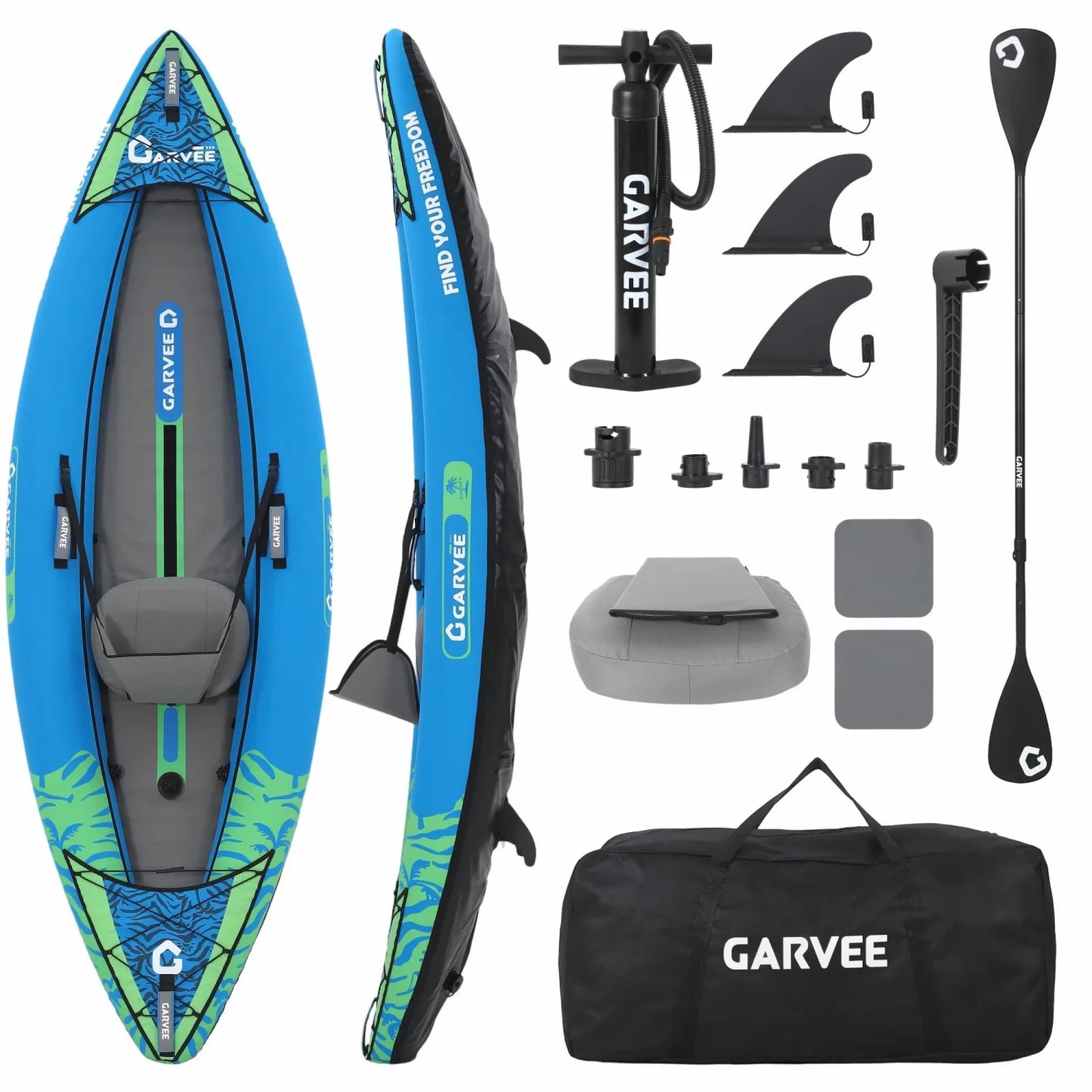 2 Person Inflatable Kayak, Fishing Kayak, Portable Touring Kayaks with Padded Seat, 3 Fins, Hand Pump, Carry Bag, Repair Kit