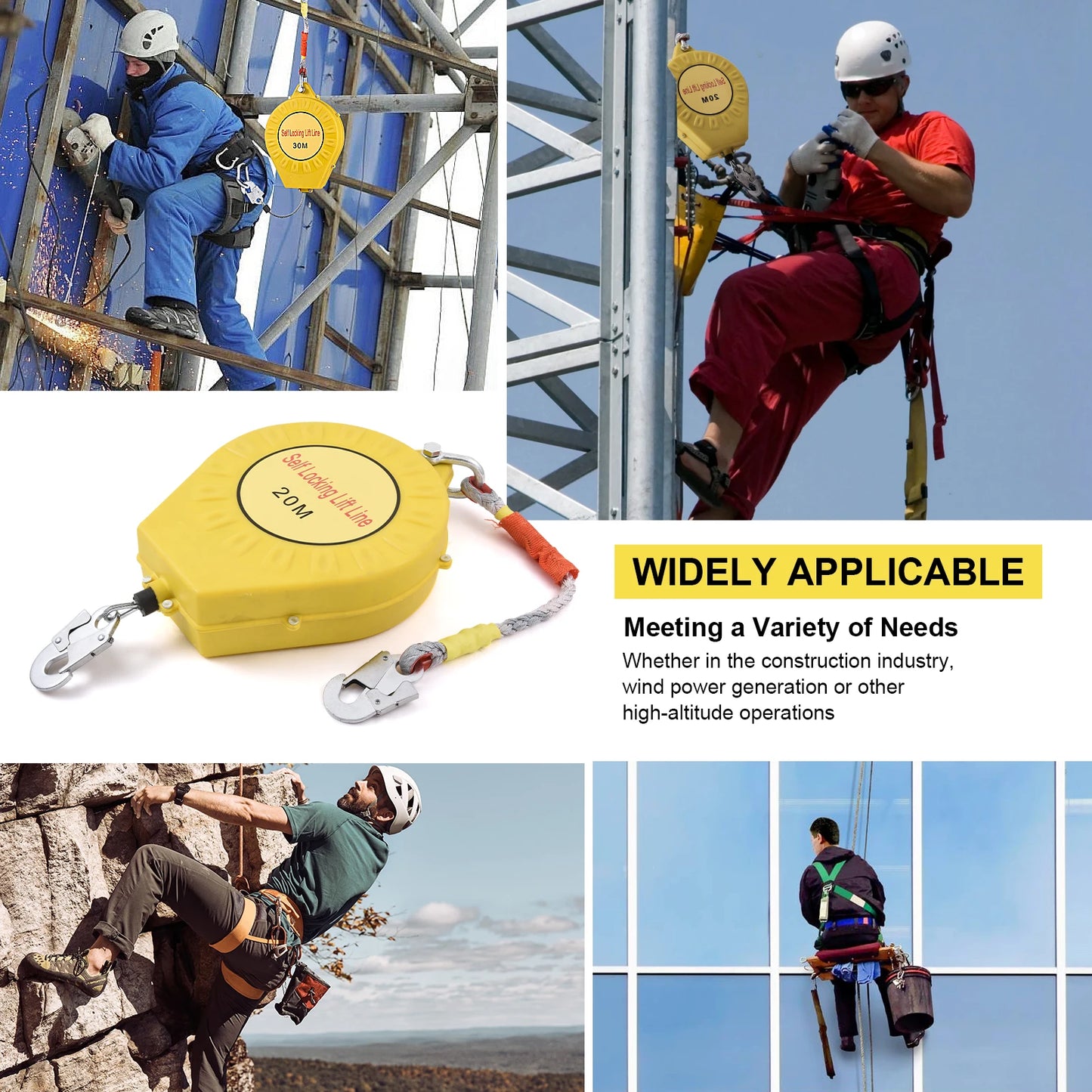 65Ft Fall Arrester | Retractable Safety Lanyard | Safety Harness Construction Roofing Gear, 330Lbs Steel Wire Rope Climbing Equipment