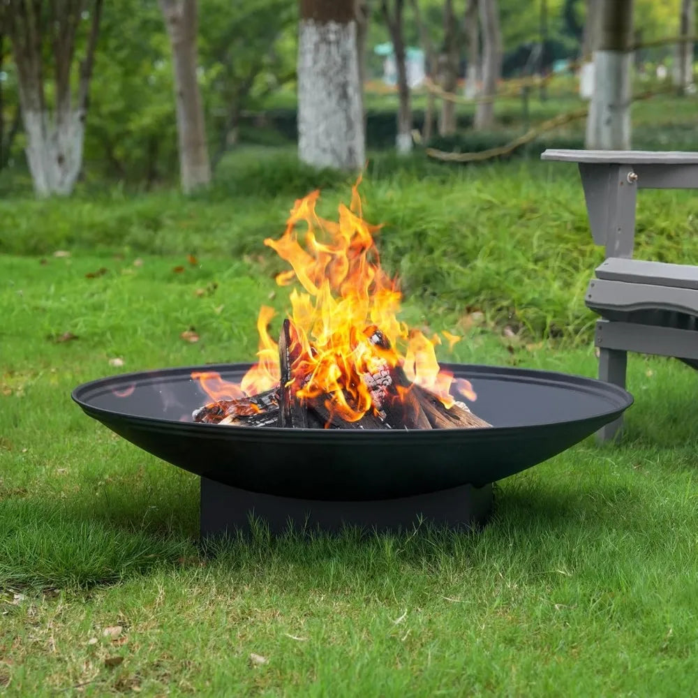 Large Outdoor Wood Burning Fire Pit Table with Grill and Cover for Backyard Patio