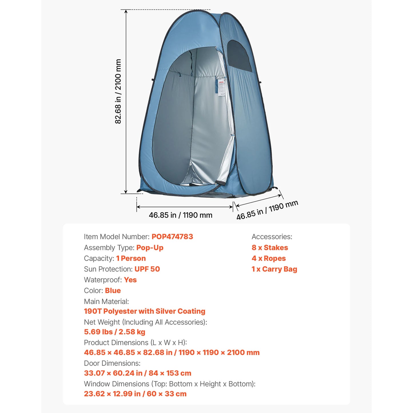 SucceBuy Pop up Shower Tent Instant Portable Privacy Tent Changing Room with Ground Stakes Ropes and Carry Bag 190T Polyester