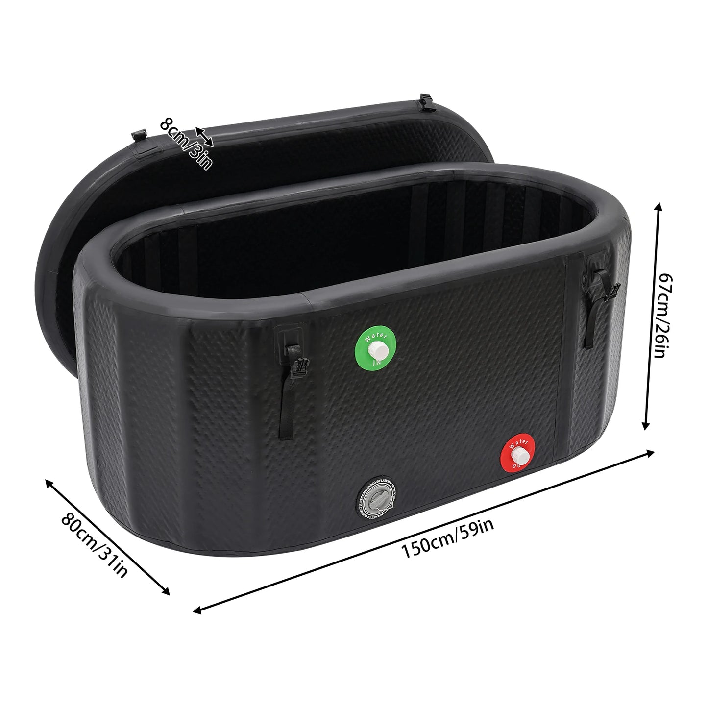 150*80cm Inflatable Ice Bath Tub for Athletes Recovery Portable Cold Plunge Tub Large Capacity 370L with Pump for Muscle Relax