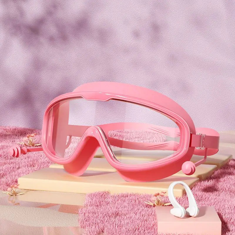 Kids Swim Goggles HD Swim Glasses with Earplugs UV Protection Swimming Goggles Large Frame Swim Sports Eyewear for Boys Girls