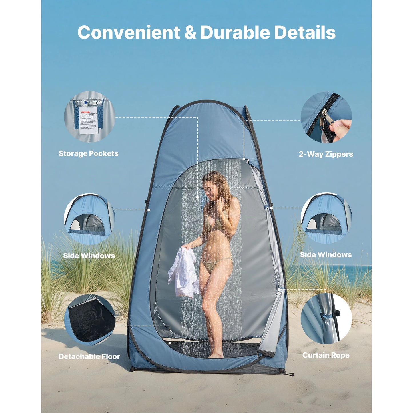 SucceBuy Pop up Shower Tent Instant Portable Privacy Tent Changing Room with Ground Stakes Ropes and Carry Bag 190T Polyester