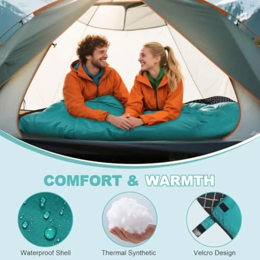 Cotton Flannel Double Sleeping Bag for Camping Backpacking or Hiking Queen Size 2 Person Waterproof Sleeping Bag for Adults or