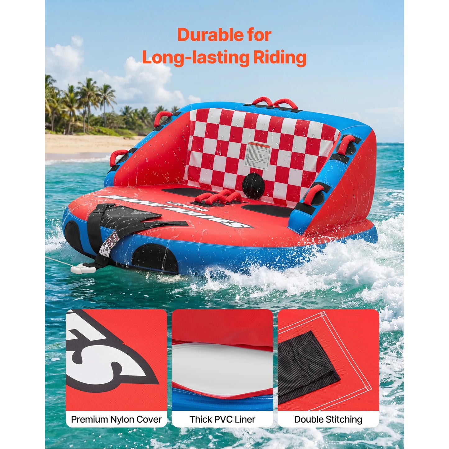 SucceBuy Towable Tubes for Boating 2/3/4-Rider 340/510/680 lbs Water Sports Boating Tubes-with Full Nylon Cover Dual Tow Points