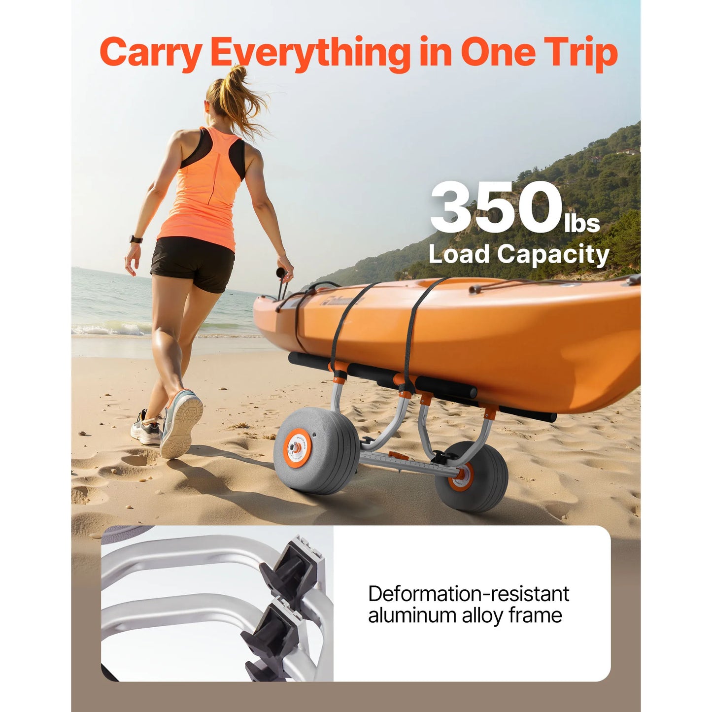 SucceBuy 350 lbs Kayak Cart Trolley with 12in Inflatable PU Tires & 2 Straps Paddle Board Trolley for Carrying Kayaks Canoes