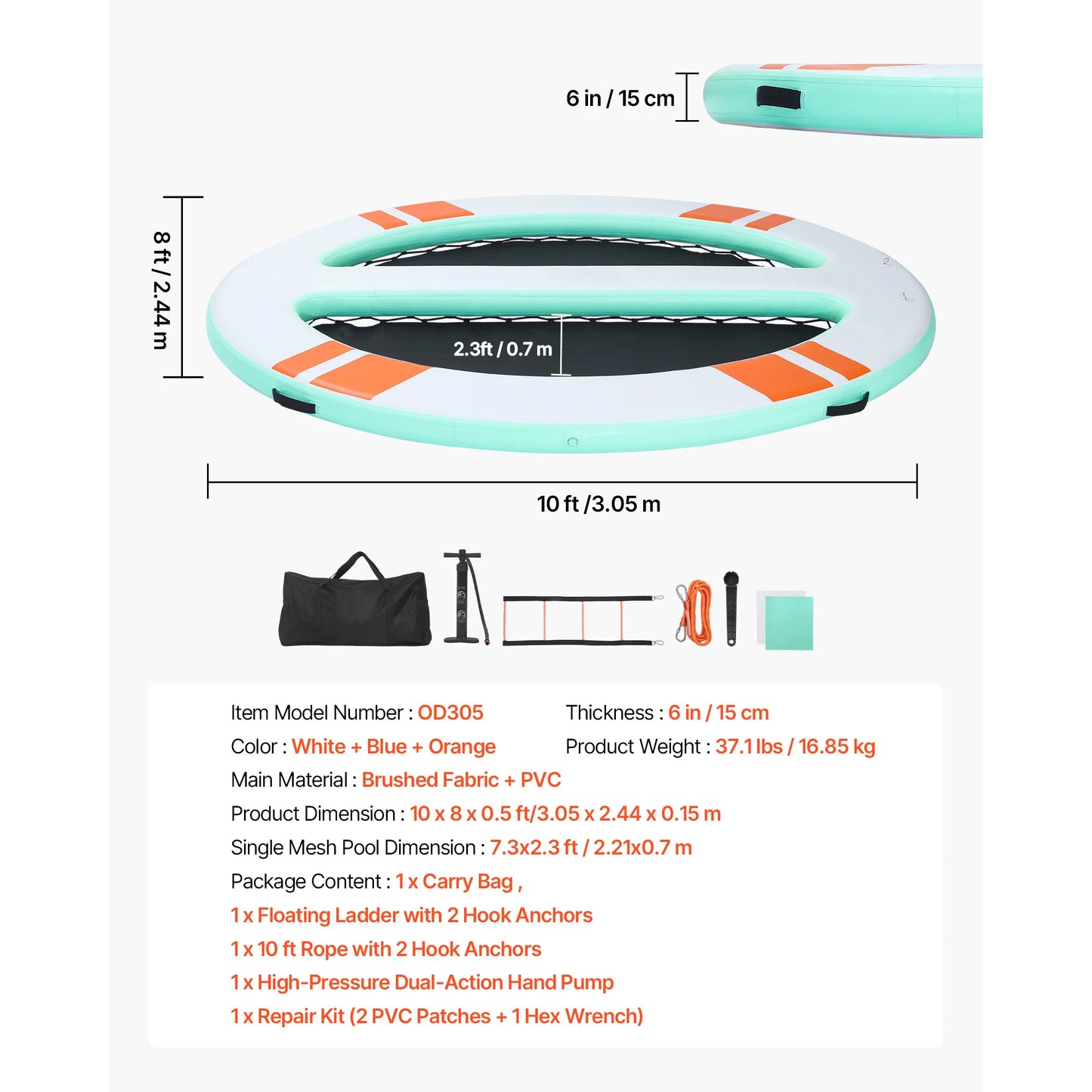 SucceBuy Inflatable Floating Dock Inflatable Dock Platform Non-Slip with Carrying Bag & Ladder Floating Platform Island Raft
