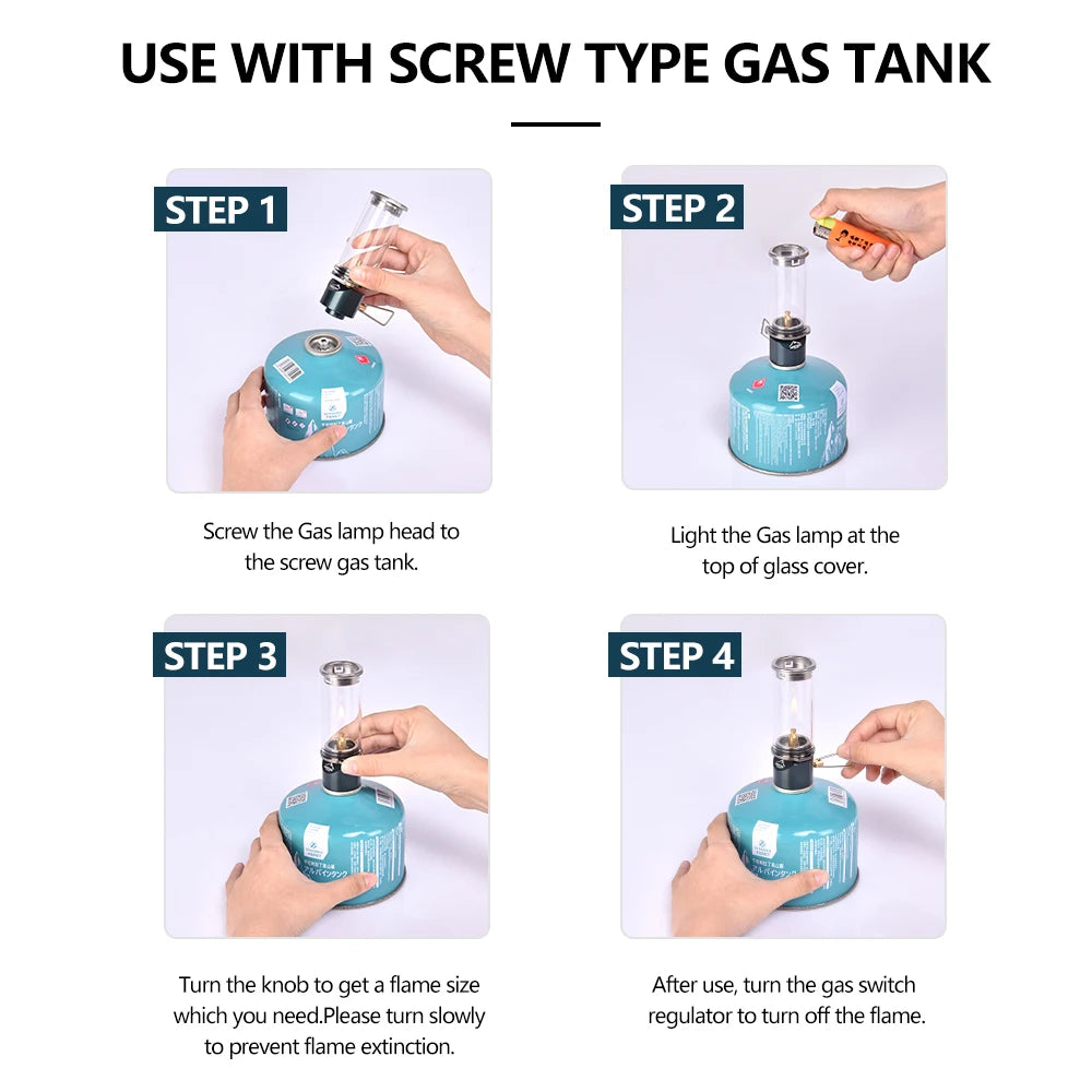 Widesea Camping Gas Lamp High Temperature Explosionproof Glass Design Can Adjust Brightness Portable Operation Camping Necessary