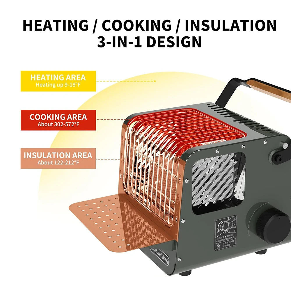 Naturehike Portable 3-in-1 Camping Heater with Insulated Shelf & Handle Outdoor Mini Gas Burner Cassette Heating Stove