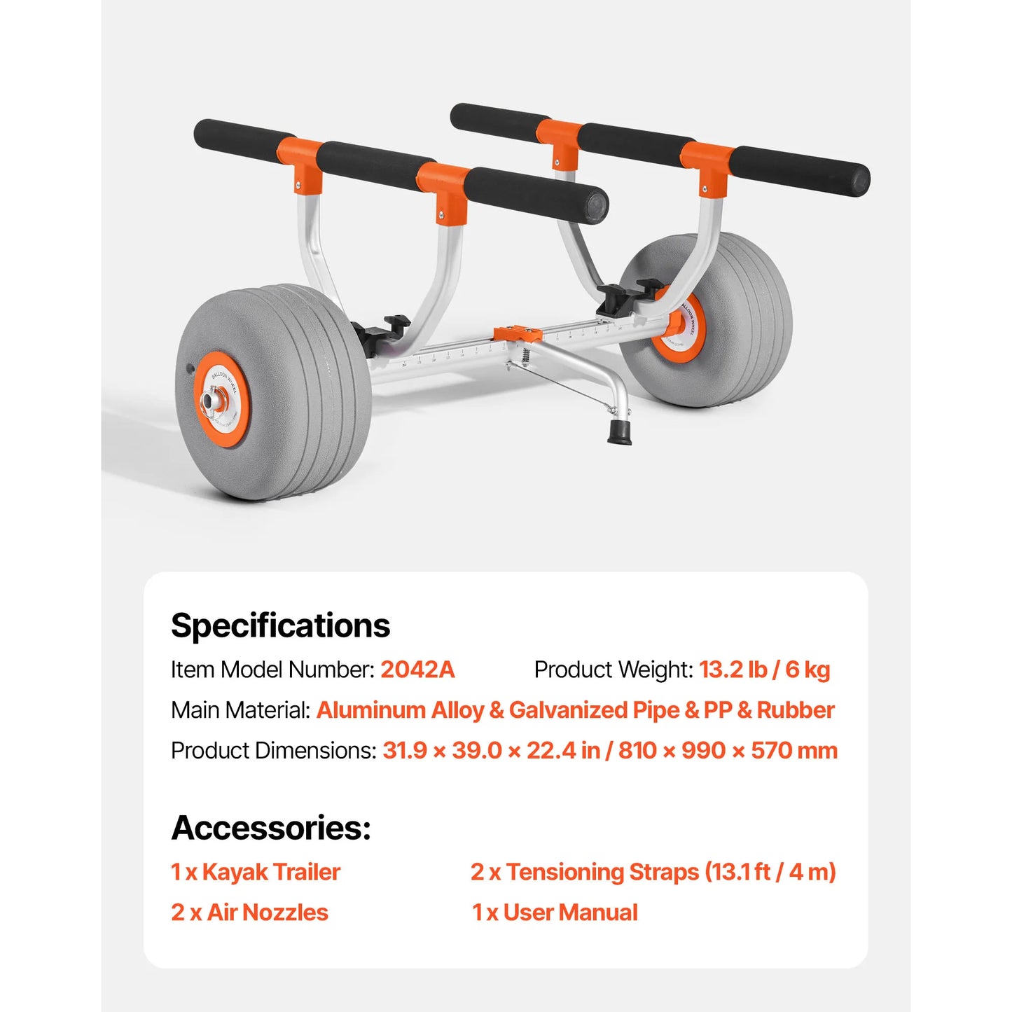 SucceBuy 350 lbs Kayak Cart Trolley with 12in Inflatable PU Tires & 2 Straps Paddle Board Trolley for Carrying Kayaks Canoes