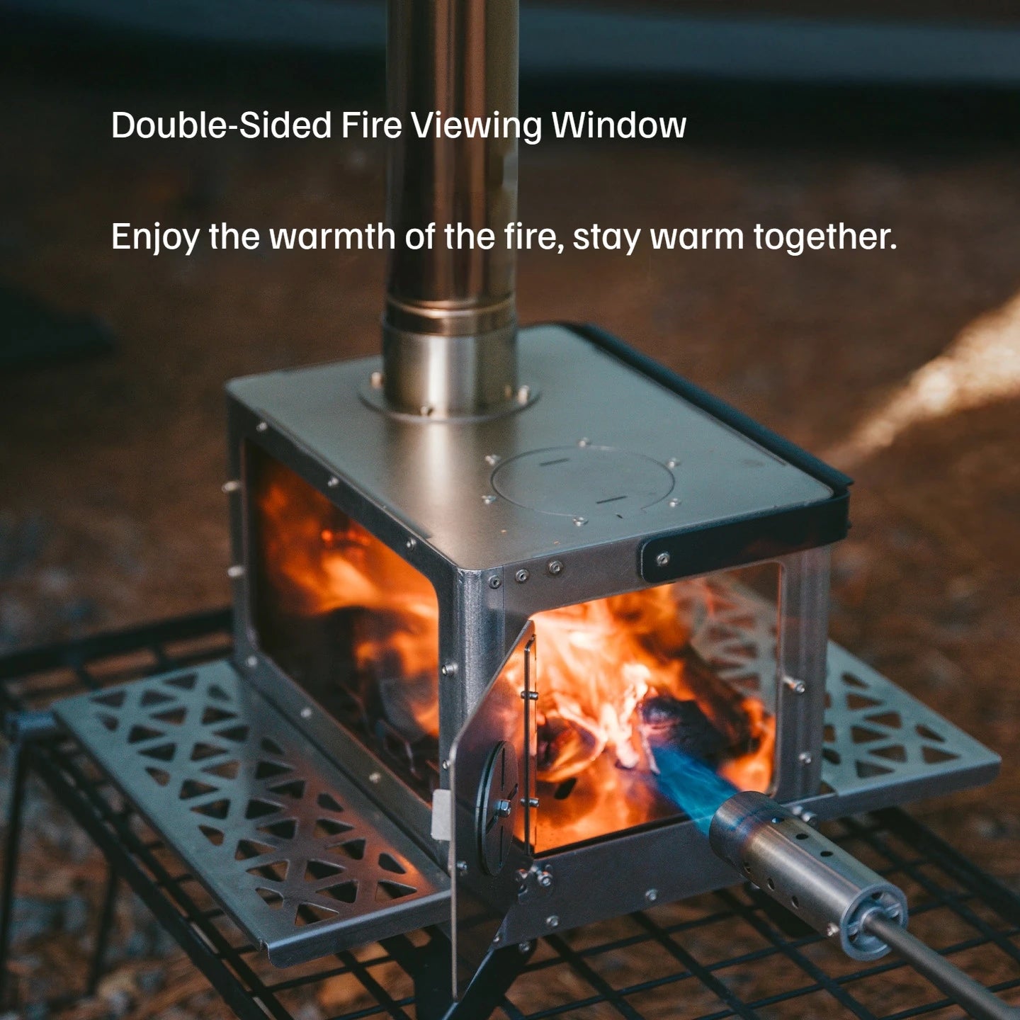 Naturehike Outdoor Wood Stove Tent Heater Stainless Steel Glass Fire Observation Boil Tea Portable Camping Furance with Chimney