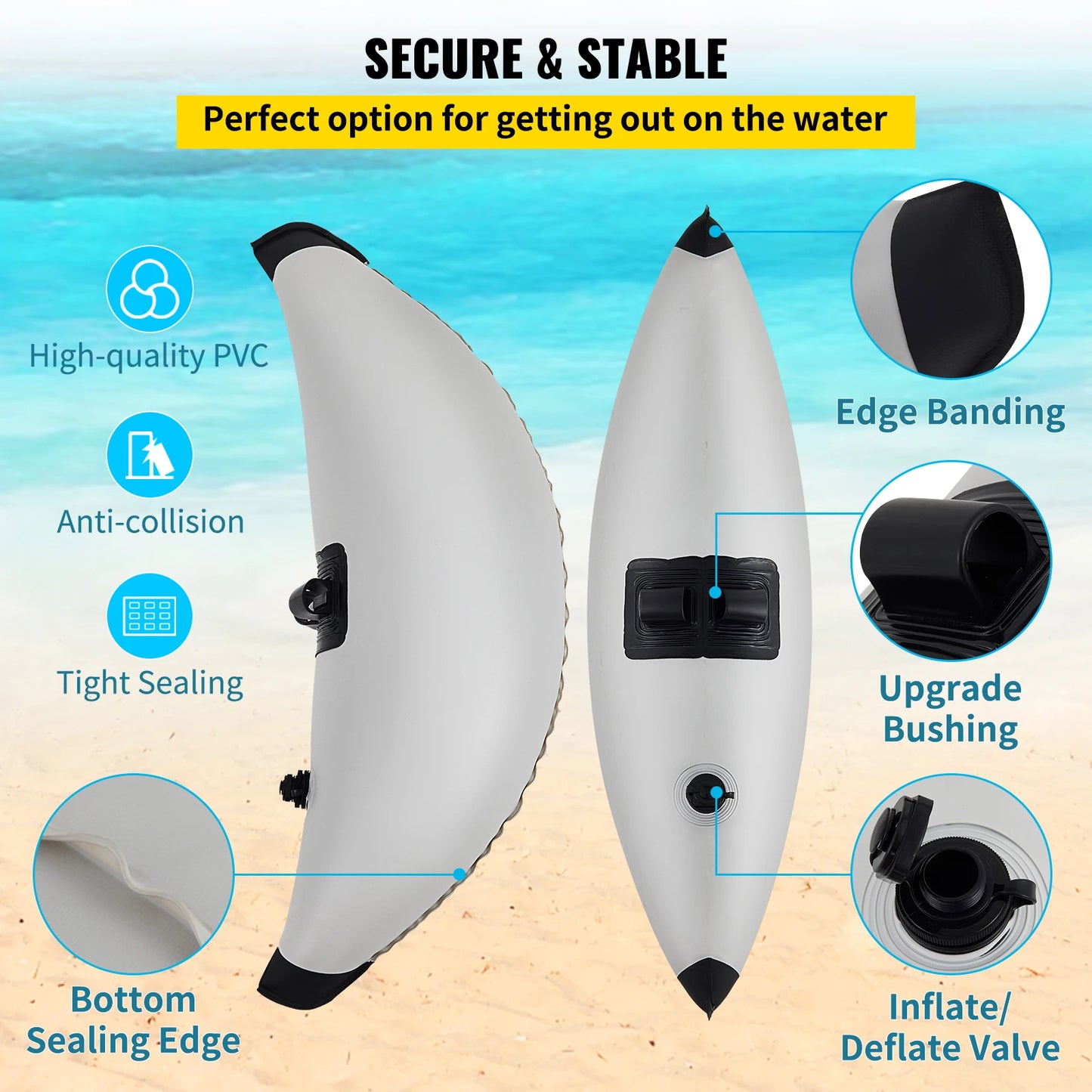 SucceBuy 2PcsKayak Outrigger Stabilizer Inflatable Outrigger Float Standing Float Stabilizer System Kit for Canoes Fishing Boats