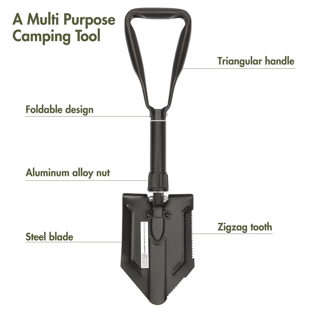 Heavy Duty Foldable Steel Shovel Serrated Edge Locking Mechanism Lightweight Portable Compact Design Essential Survival Gear