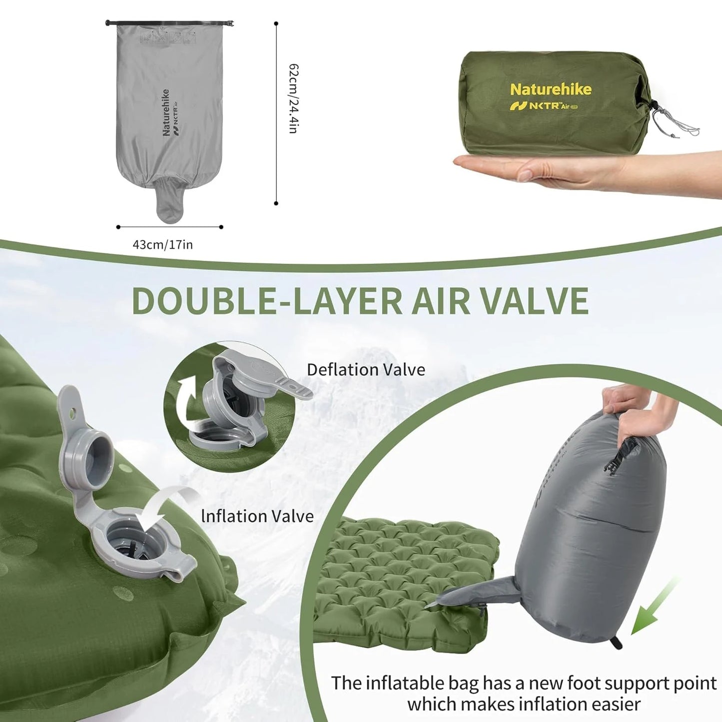Naturehike R4.6 Inflatable Mattress Outdoor Camping Ultralight Sleeping Pad Single Folding TPU Nylon Hiking Moisture-proof Mat