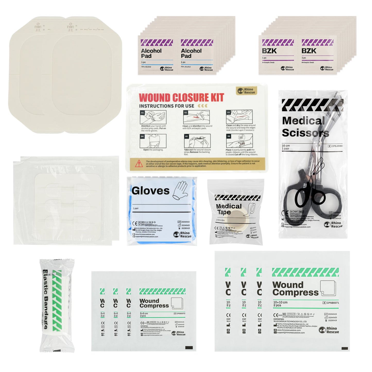RHINO RESCUE Zip Stitch 6pcs with Wound Dresssings, Wound Closure Strips, Zipstitch Laceration Closure Kit for Cut Care Band-aid