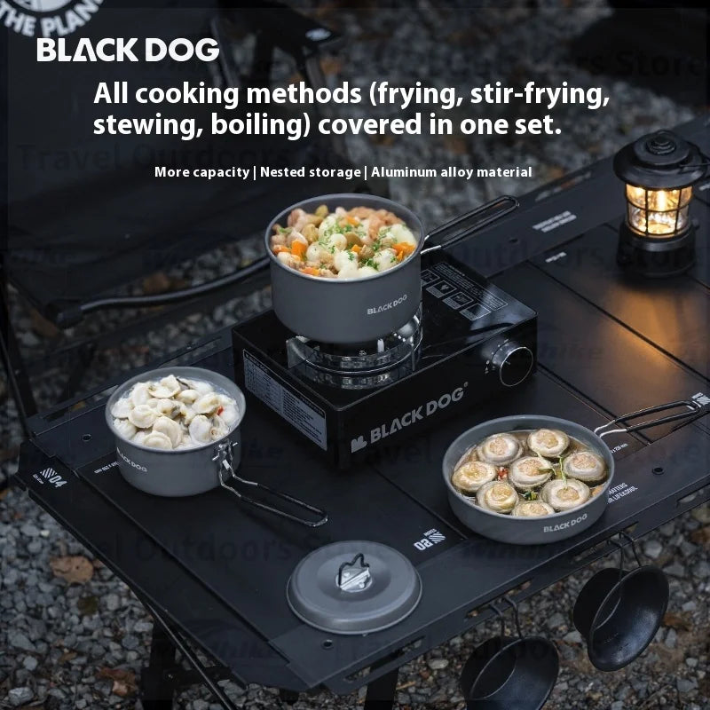 BLACKDOG Outdoor Tableware Pot Frying Pan Set Aluminum Alloy Ultralight Portable Kitchenware Camping Cookware Picnic Tableware