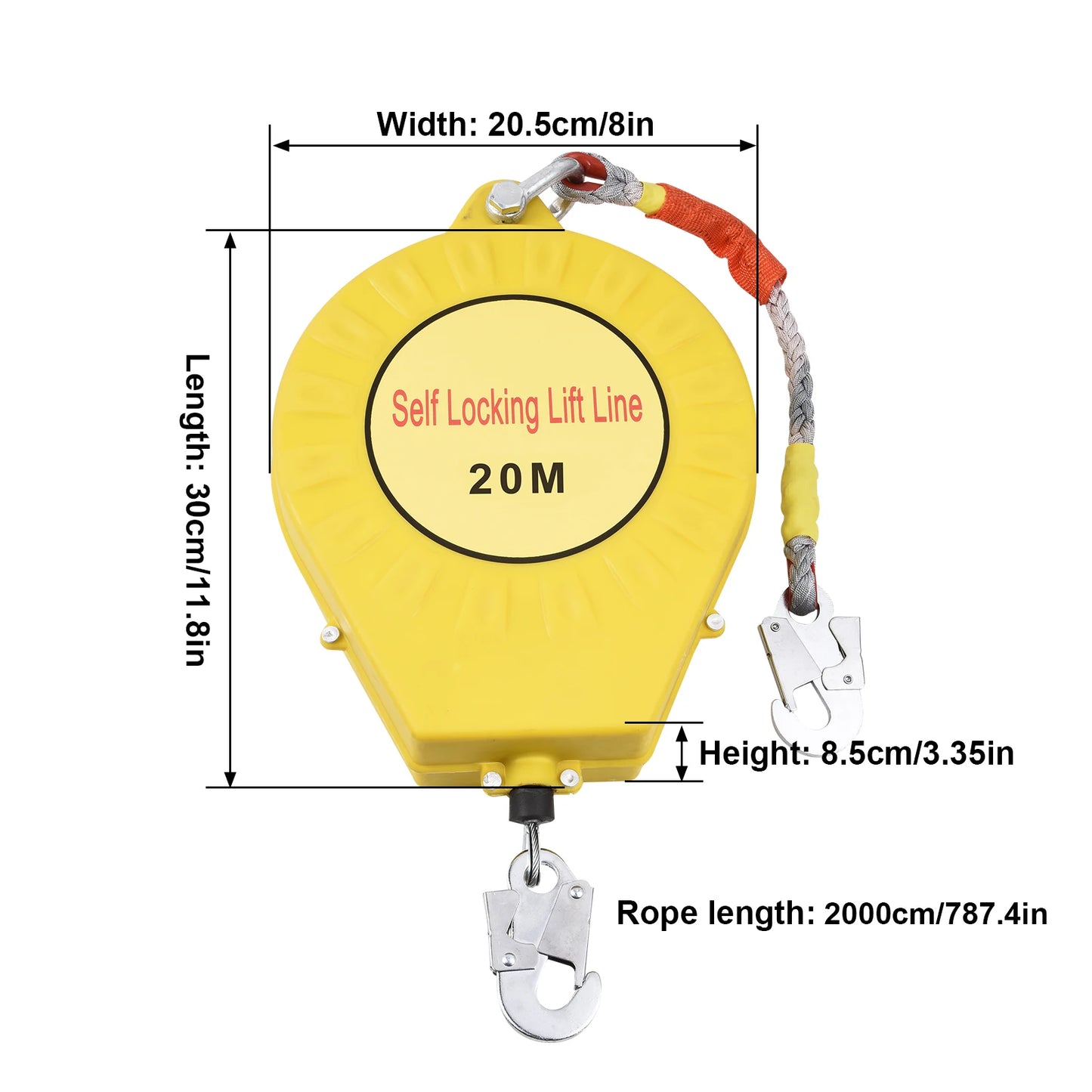 65Ft Fall Arrester | Retractable Safety Lanyard | Safety Harness Construction Roofing Gear, 330Lbs Steel Wire Rope Climbing Equipment