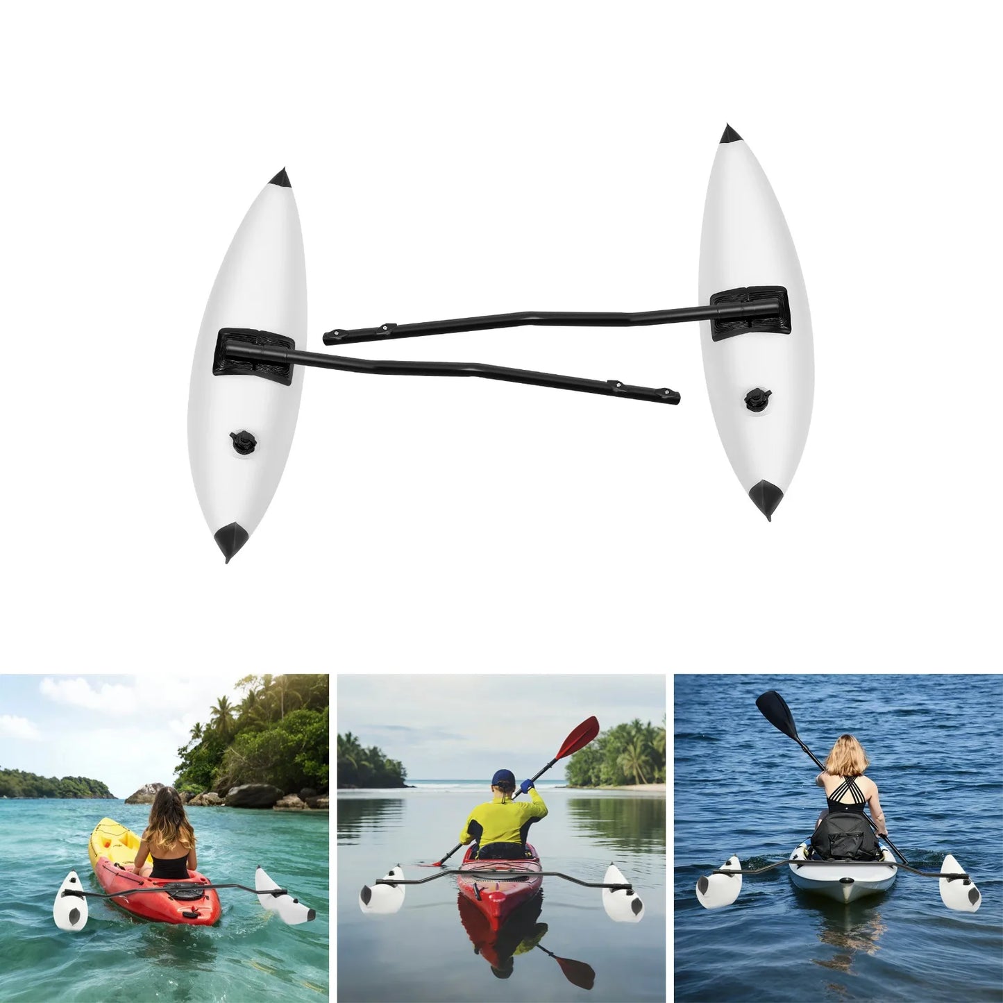 Kayak Inflatable Outriggers PVC Water Float with Dual Valves & Adjustable Sidekicks for Kayaks Canoes Boats Paddling Sailing