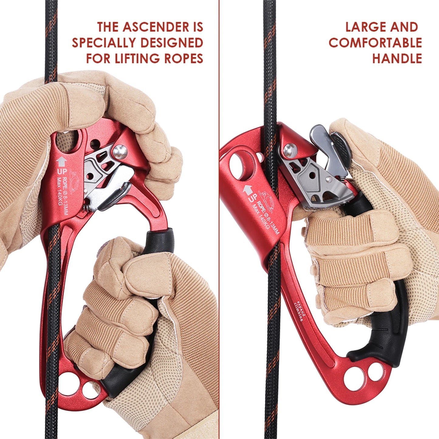Hand Ascender Vertical Rope Ascender Rock Climbing Equipment Aloft Working Climbing Protective Tools 140kg Bearing Capacity