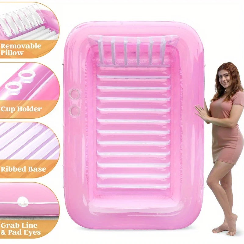 SYNCFUN Inflatable Tanning Pool Lounger Float 70'' x 46'' Pool Floats 4 in 1 Suntan Tub Raft Floatie for Water Party Gifts