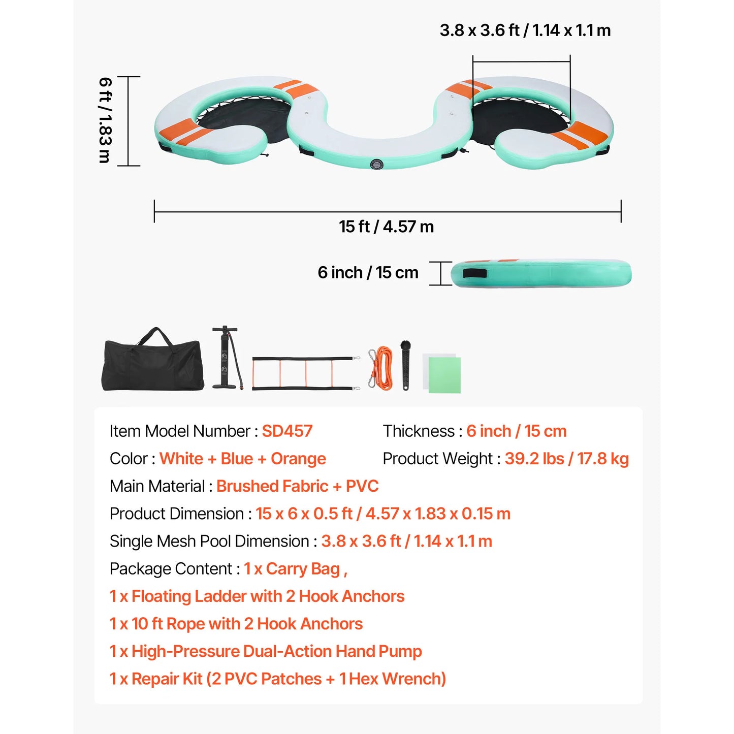 SucceBuy Inflatable Floating Dock Inflatable Dock Platform Non-Slip with Carrying Bag & Ladder Floating Platform Island Raft