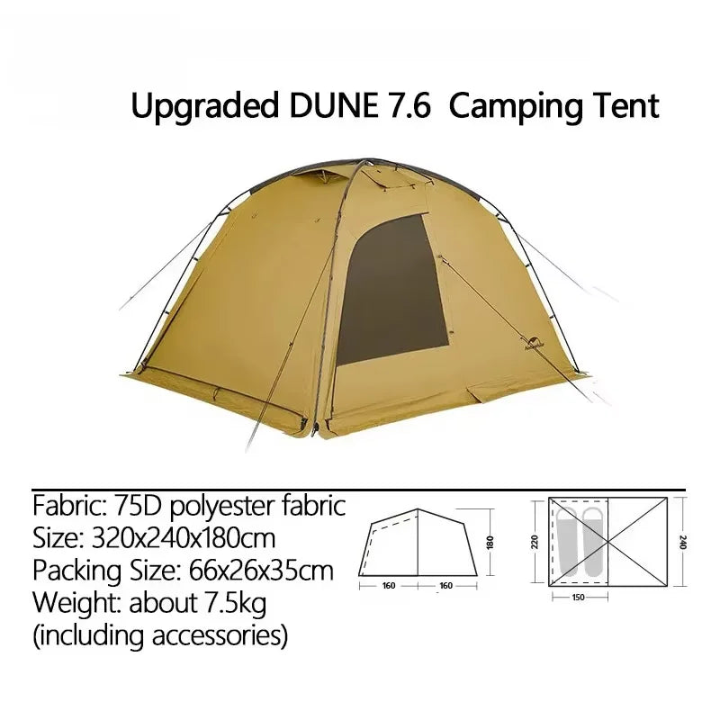 Naturehike Dune 7.6 Camping Tent 2 People Double Layer Tent Family Outdoor Travel Tent With Chimney Screen Window