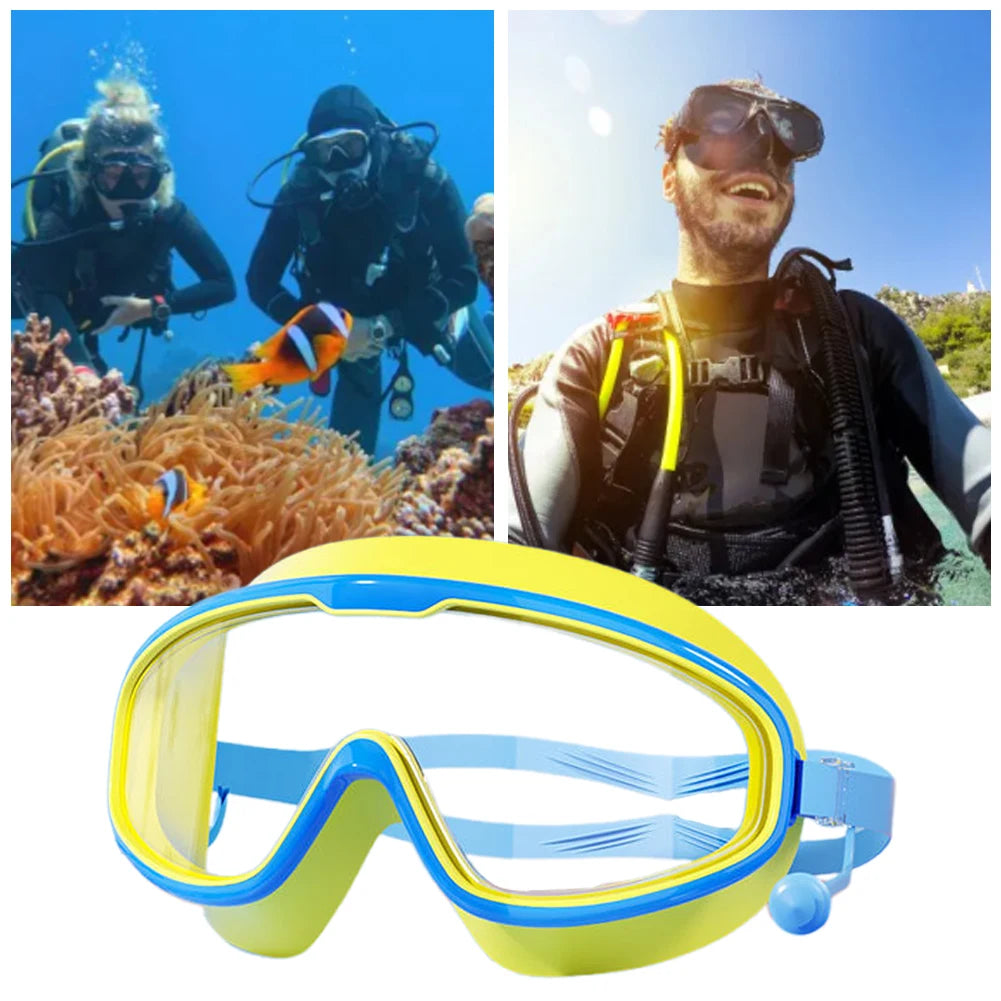 Kids Swim Goggles HD Swim Glasses with Earplugs UV Protection Swimming Goggles Large Frame Swim Sports Eyewear for Boys Girls