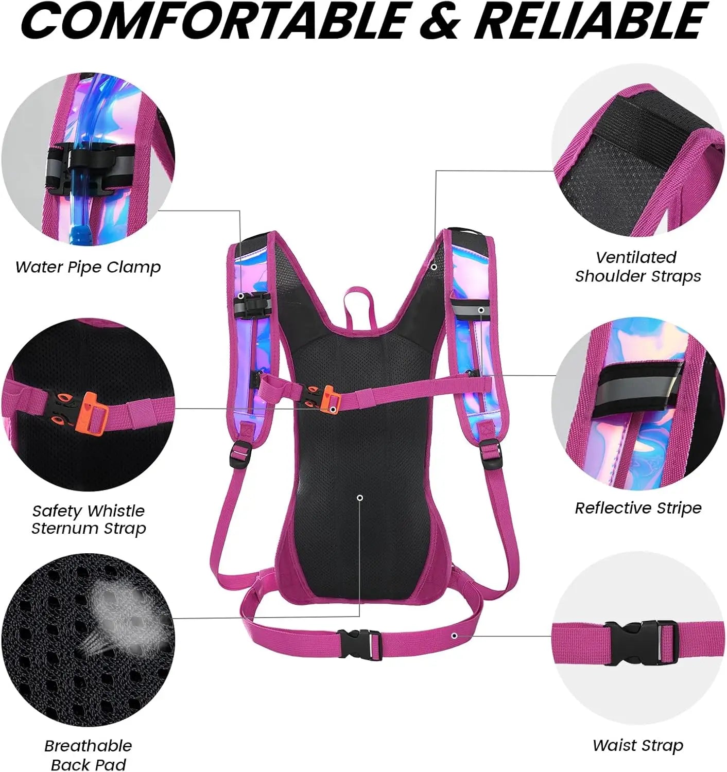 Hydration Pack Backpack 2L Water Bladder for Hiking Cycling Running, Lightweight Adjustable with Multiple Pockets