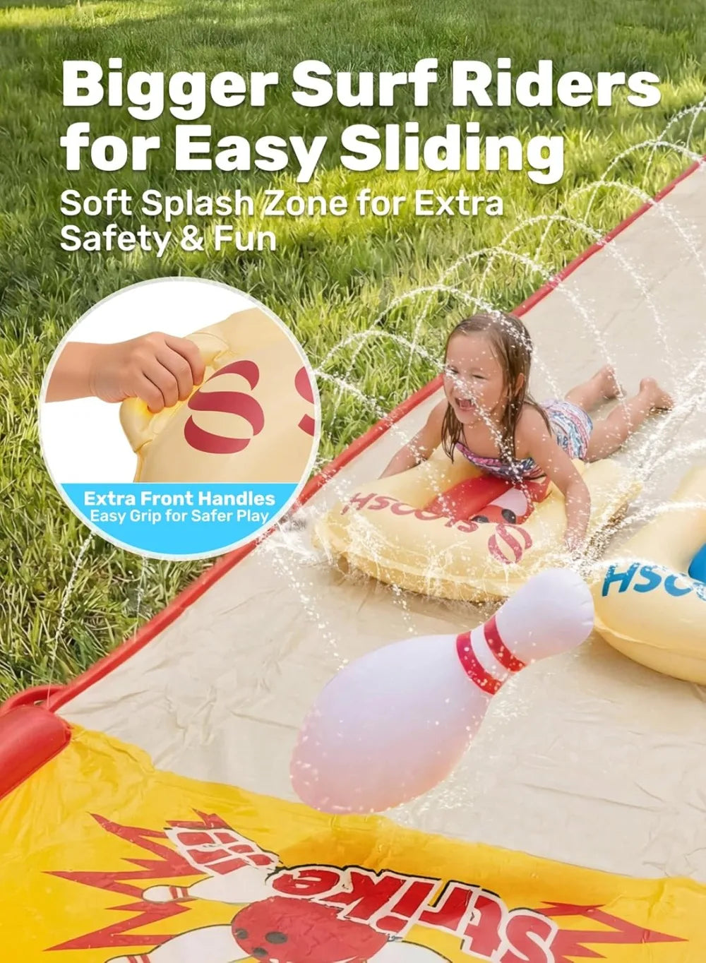 20FT Lawn Water Slide Bowling Game Set with 2 Bodyboards, Summer Slip Waterslide Toy with Built-in Sprinkler for Backyard Outdoor Fun