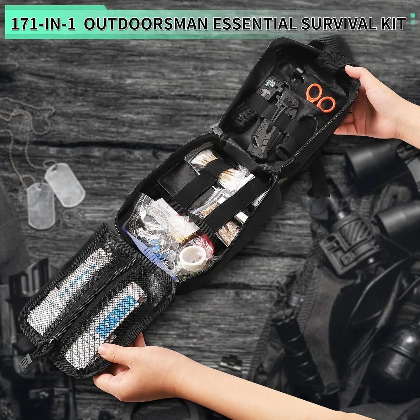 171PCS Survival First Aid Kit with Emergency Tent, Gear, and MOLLE Bag for Outdoor Adventures, Travel, Home