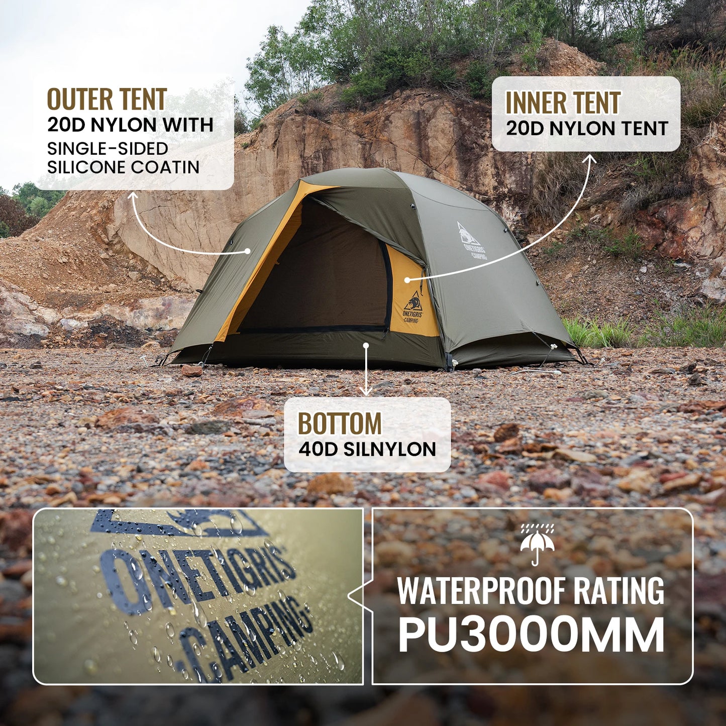 OneTigris Stella Camping Tent 4 Season 2 Person Tourist Tents Lightweight Double Layer 3000mm Waterproof Outdoor Hiking Beach