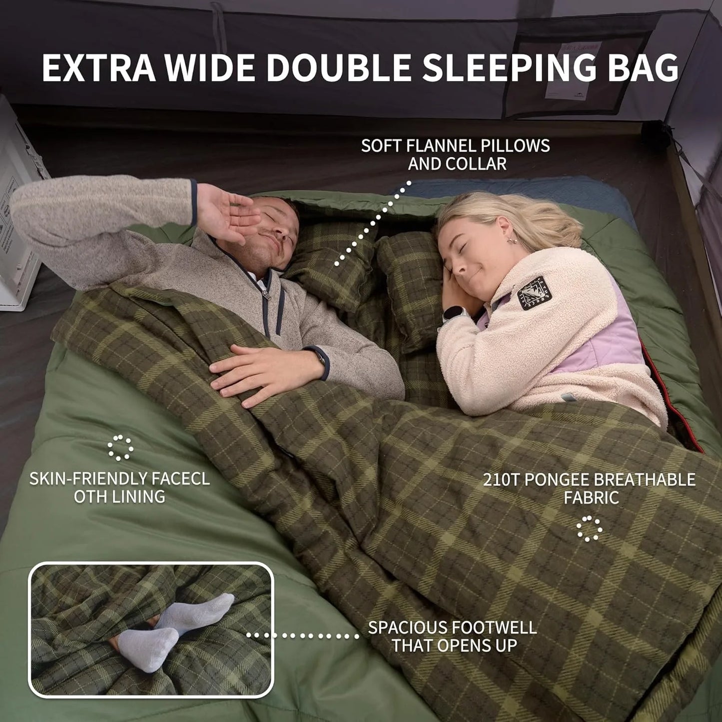 Naturehike Flannel Two Person Sleeping Bag with Pillows Portable Camping Sleeping Bag Cold Weather Keep Warm for Two Adults