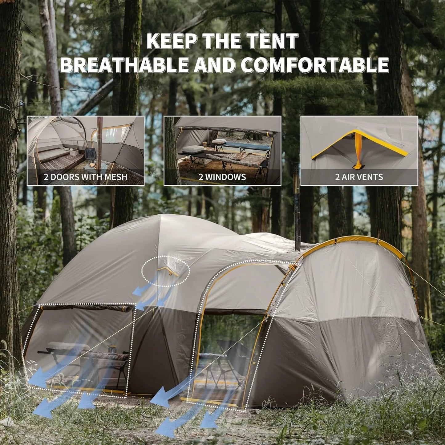 Naturehike KOTA6 Tunnel Tent 75D One Room One Living Room Large Space 4 SeasonTent Outdoor Travel Waterproof Tents With Chimney