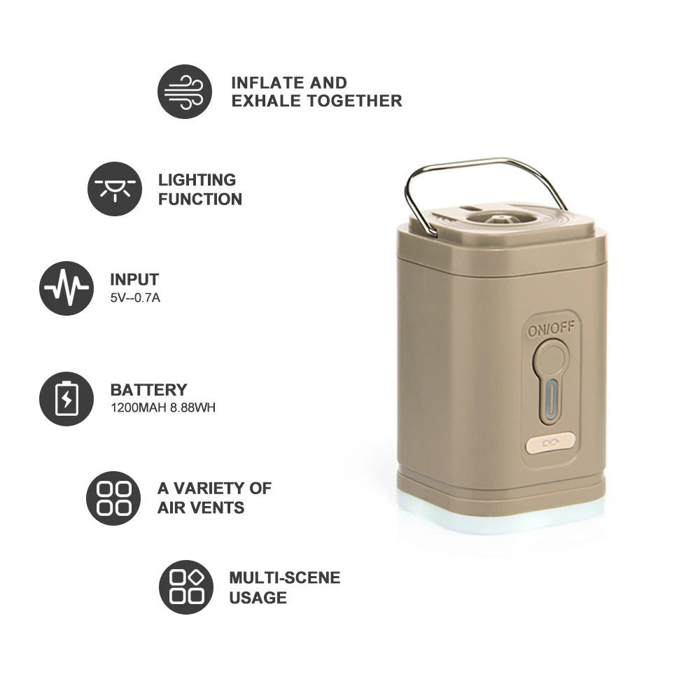 Widesea Portable Electric Inflatable Pump with Camping Light Outdoor Hiking Mini Air Machine for Mattress Pillow Swimming Rings