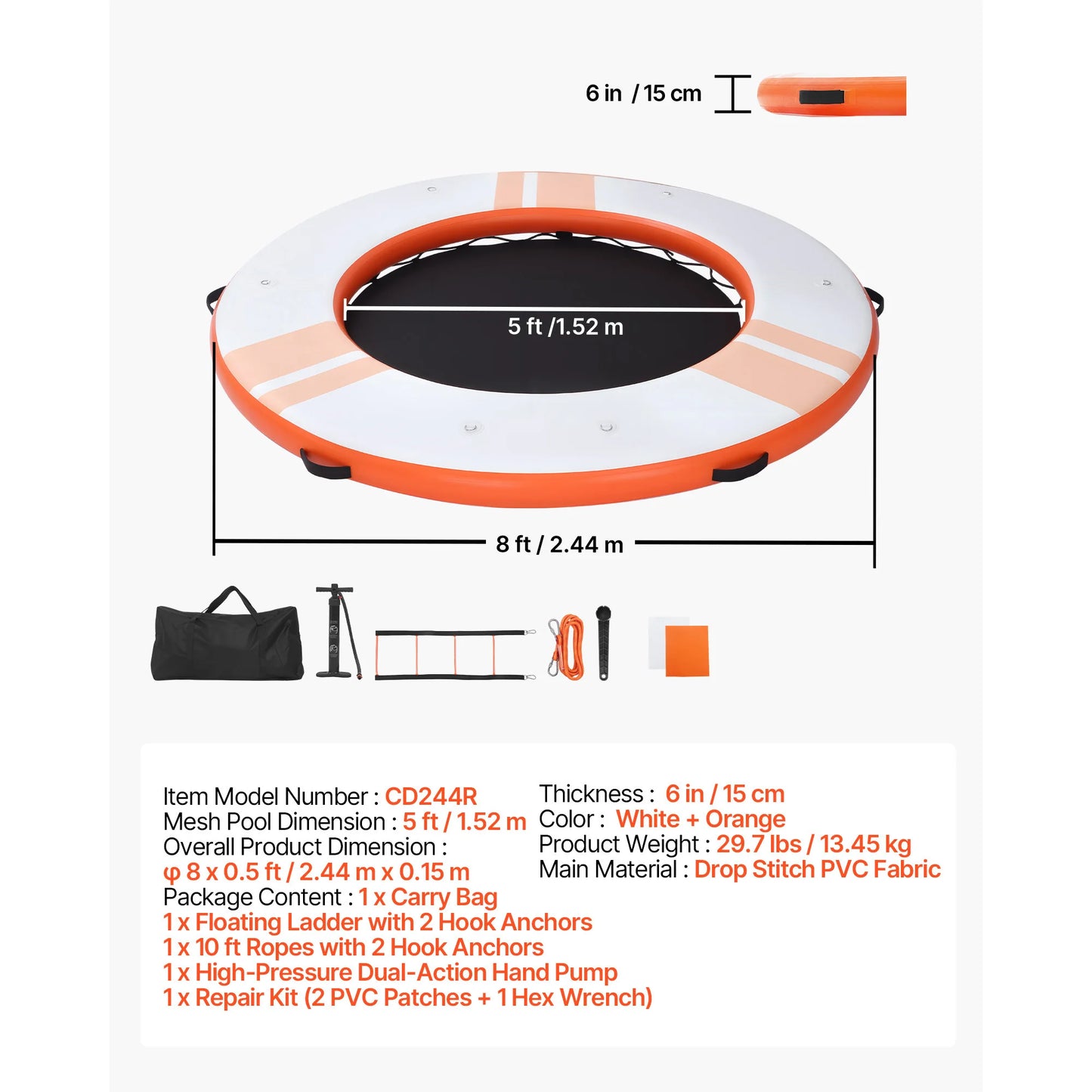 SucceBuy Inflatable Floating Dock Inflatable Dock Platform Non-Slip with Carrying Bag & Ladder Floating Platform Island Raft
