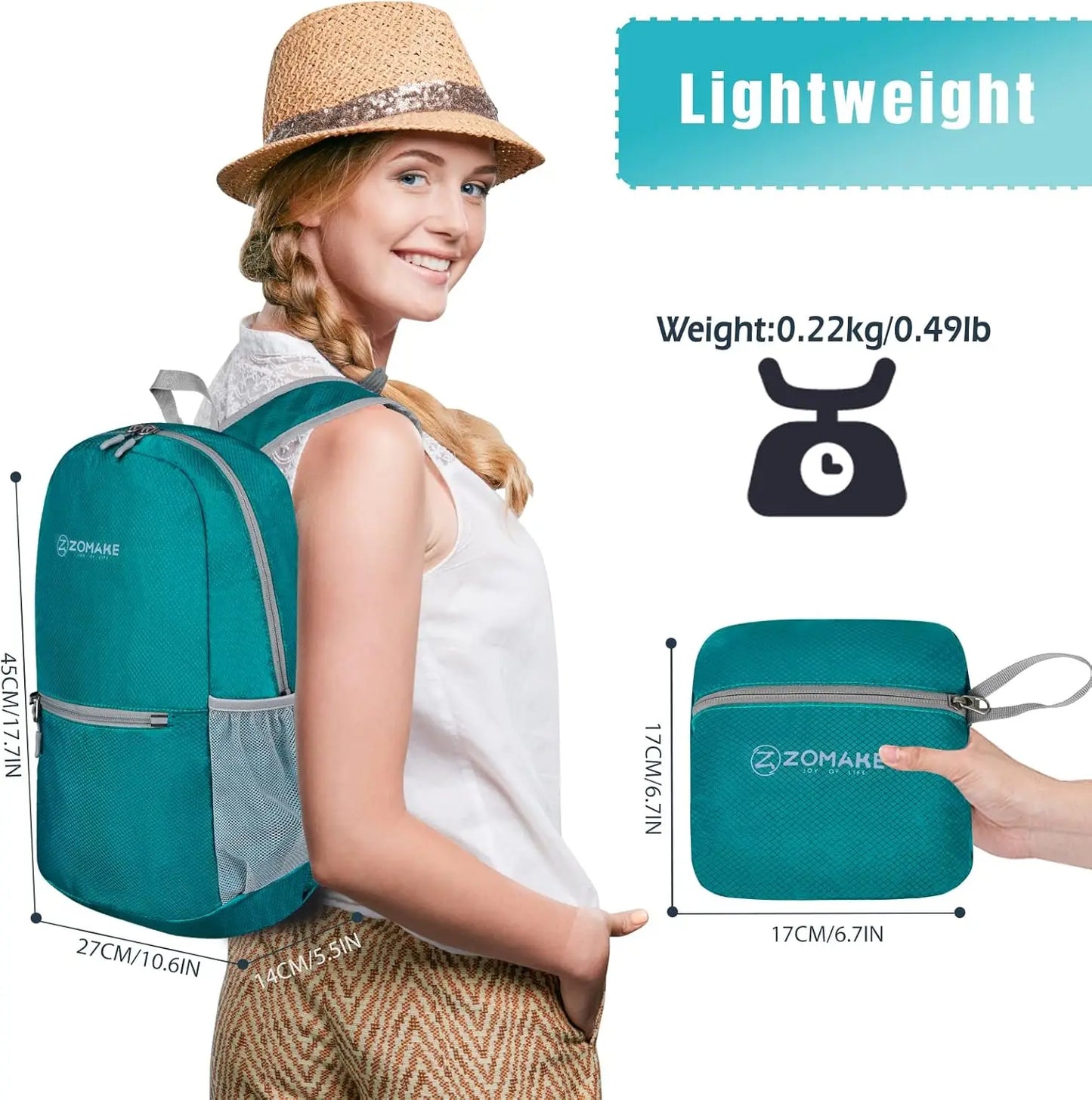 Ultra Lightweight Hiking Backpack 20L, Packable Small Backpacks Water Resistant Daypack for Women Men(Lake Green)