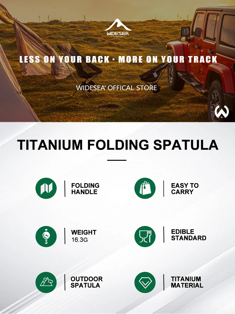 Widesea Camping Titanium Folding shovel Meet Edible Standards Handle Folding Save Space Well  Picnic Cooking Picnic Equipment