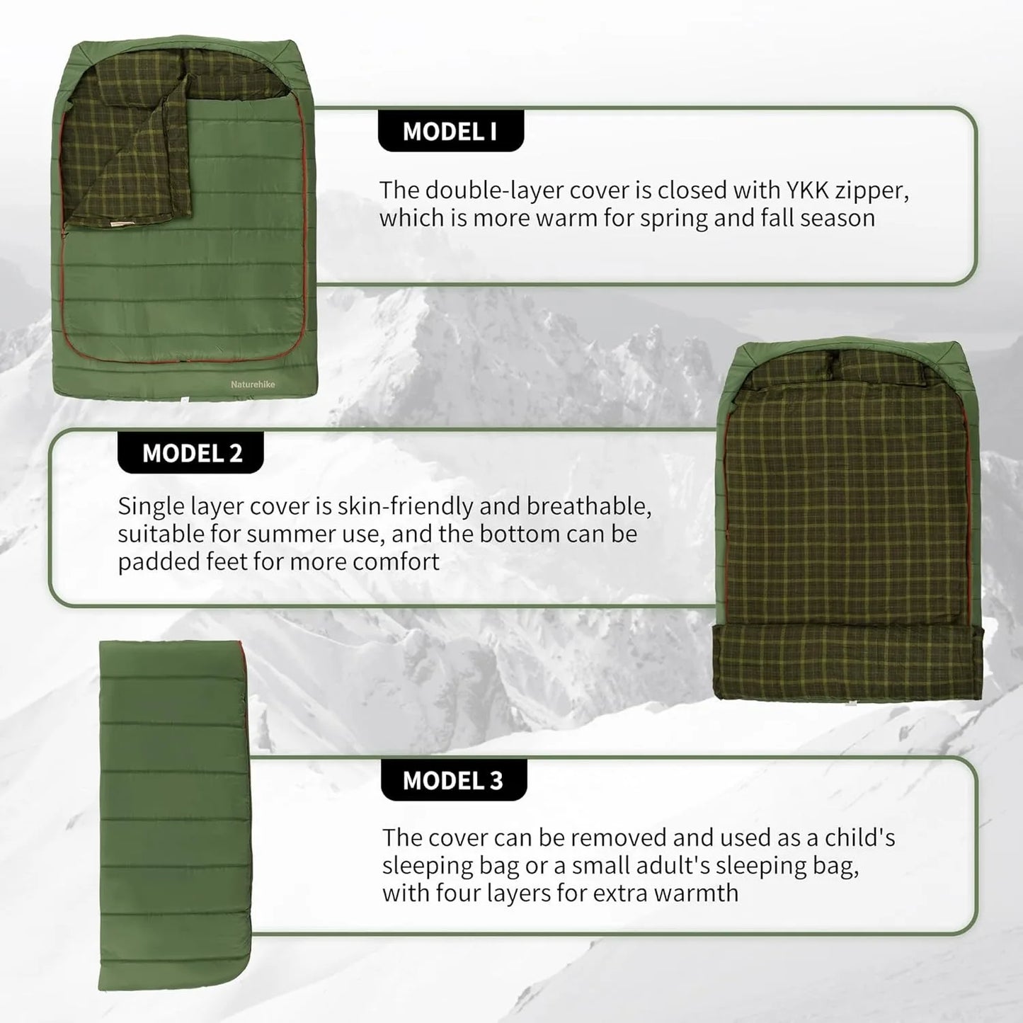 Naturehike Flannel Two Person Sleeping Bag with Pillows Portable Camping Sleeping Bag Cold Weather Keep Warm for Two Adults